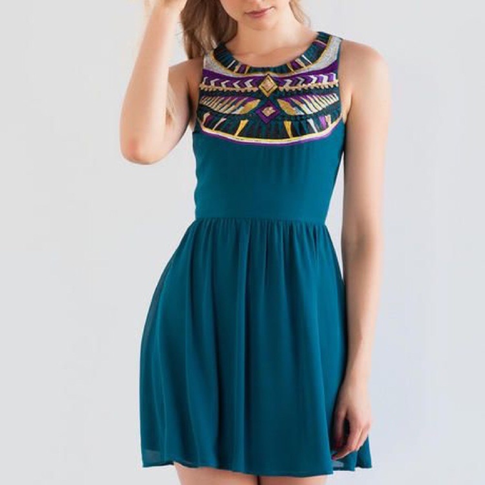 Francesca’s Mini Dress Teal Sequins Tribal M